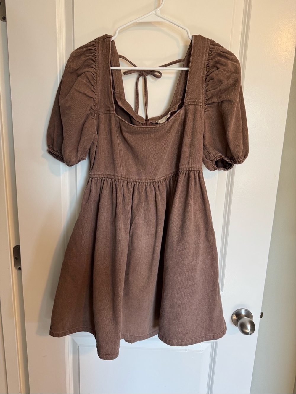 Altar'd State Brown Puff Sleeve Square Neck Dress